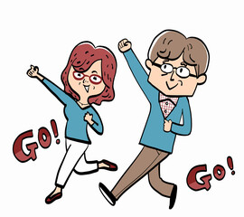 Senior couple raise their fists and go!