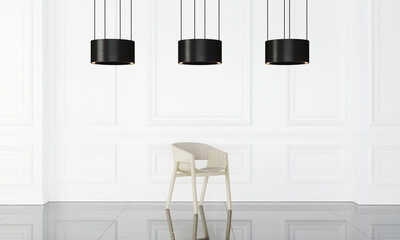 Business interior with triple black lamp