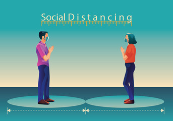 Social distancing, people keep distance and avoid physical contact, handshake or hand touch to protect from COVID-19 coronavirus spreading concept, people are using the THAILAND greeting of Sawasdee
