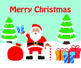 Merry Christmas with Santa in flat design