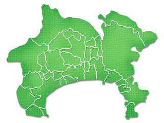Obraz premium ペーパークラフト調の神奈川県の境界線入り地図