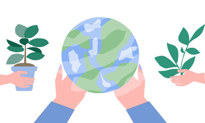 Globe in human hands, the vector graphics
