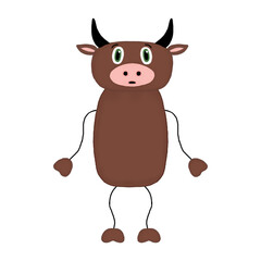 isolated surprised bull on a white background