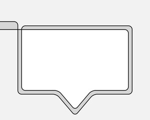 One line drawing of speech bubble, Black and white vector minimalistic linear shape made of continuous line rectangular with round corners on grayscale background