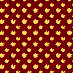 Isometric Autumn leaves pattern on colored background. Seamless pattern.