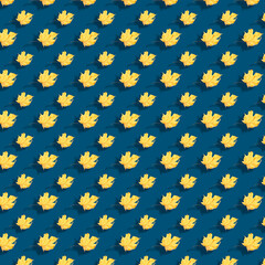 Isometric Autumn leaves pattern on colored background. Seamless pattern.