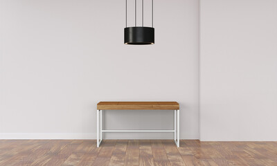 Modern workspace with desk and lamp in minimalistic interior