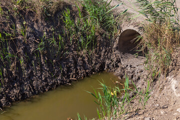 Drainage channel for rainwater on the outskirts of the city