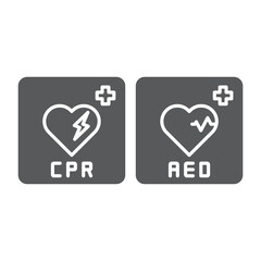 AED Emergency defibrillator, AED AID CPR, vector icon symbol isolated on white background