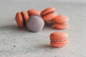 Macaroons. Delicious french desserts. Macaroons on the table