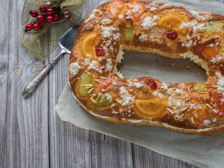 Series of photographs on the elaboration of the typical Spanish dessert for the feast of the kings, in January. Concept of Spanish cuisine