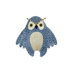 Watercolor illustration of an owl isolated on white background.