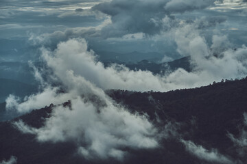 fog and cloud mountain valley sunset landscape, Doi Pui Chiang Mai Thailand