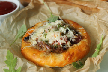 Smarenka the village with meat and tomato and decorated with cheese