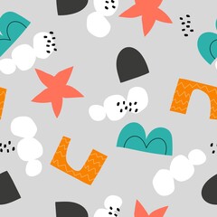 seamless pattern with different shapes on a neutral background. Abstract elements, colorful vector. hand drawing, flat style. design for fabric, print, textile, wrapper