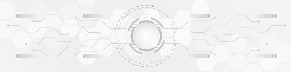 White technology background with various technological elements. The concept of innovative high-tech communications. Digital technology and engineering.