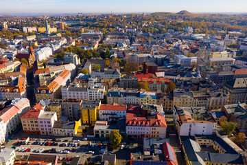 Scenic view from drone of Ostrava cityscape on autumn day, Moravian-Silesian Region, Czech Republic