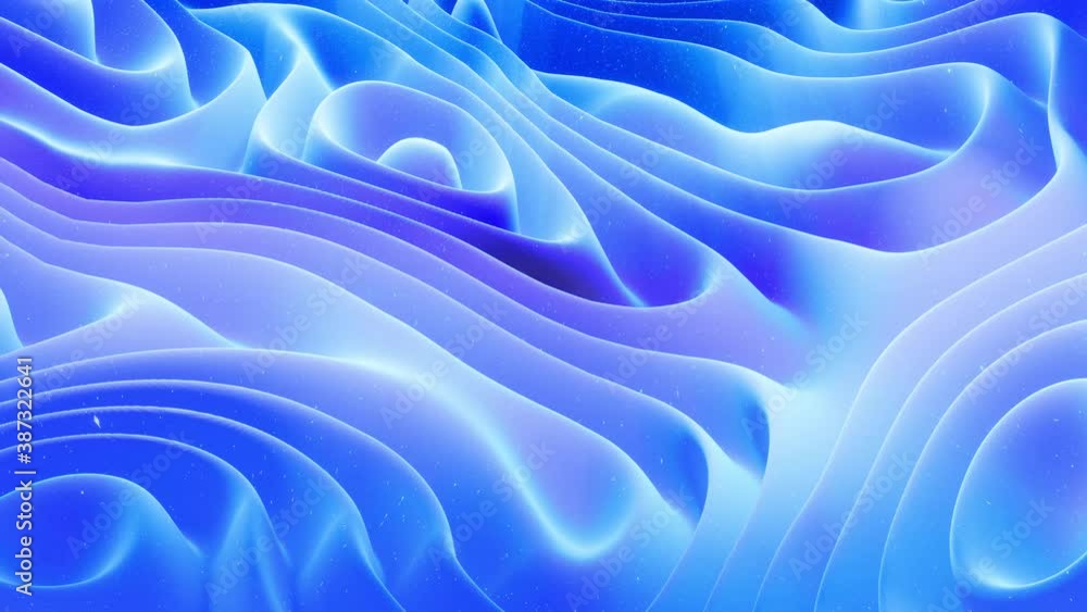 Poster beautiful abstract 3d surface with glitter sparkles, abstract 3d waves run on surface in loop. blue 