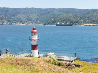 Lighthouse in the Spanish fortress in Niebla, Valdivia, Patagonia, Chile - 387322659