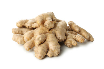 Fresh raw ginger isolated on white background