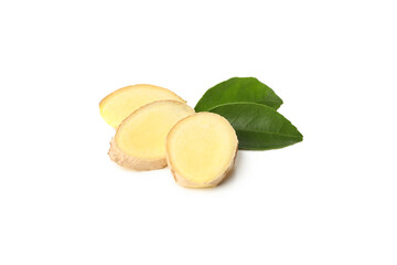 Fresh raw ginger isolated on white background
