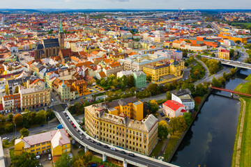 Fototapeta na wymiar Panoramic view from the drone on the city Plzen. Czech Republic