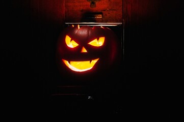 halloween pumpkin with lantern in dungeon