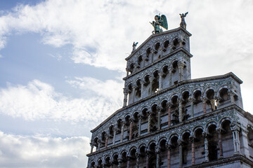 Fototapeta na wymiar View of San Michele in Foro Church in Lucca Old Town, Italy