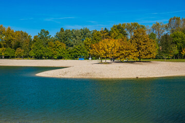 Lake Bundek in park in autumn in Zagreb, Croatia