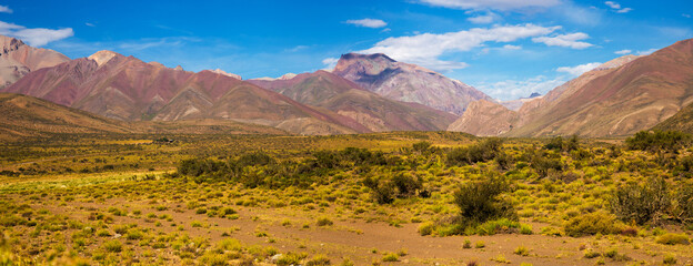 View on the Andean Mountains from valley near Las Lenas in Argentina