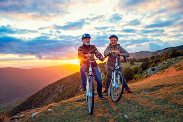 Fototapeta premium Active Senior Couple Riding Bikes In Park