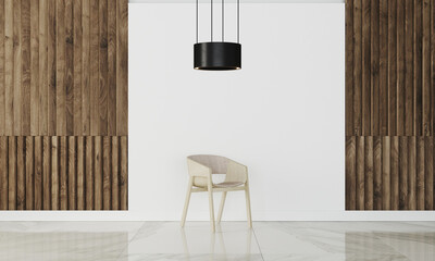 minimal business interior with black round lamp