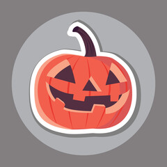 orange halloween pumpkin with a happy face on a white background. Sticker.