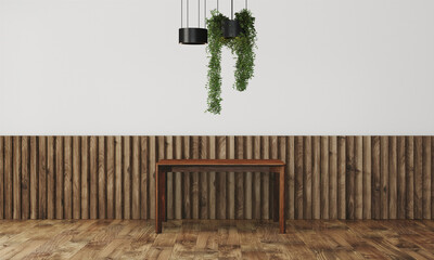 Modern workspace with desk and lamp in minimalistic interior