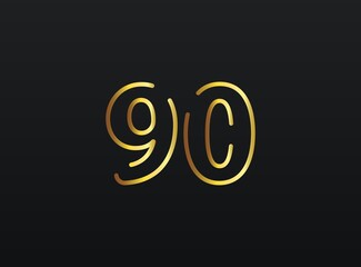 90 Year Anniversary celebration number vector, modern and elegant golden design. Eps10 illustration