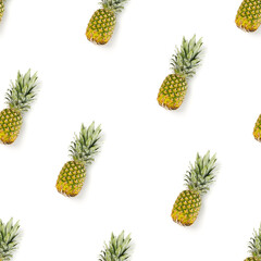 Fototapeta premium Pineapple Seamless pattern. Tropical abstract pattern. Gold pineapple on the white background.