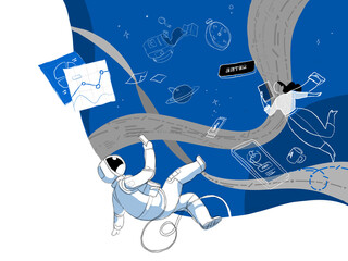 Un astronauta nello spazio che comunica con sua moglie attraverso smartphone © Hurca!