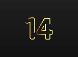 14 Year Anniversary celebration number vector, modern and elegant golden design. Eps10 illustration