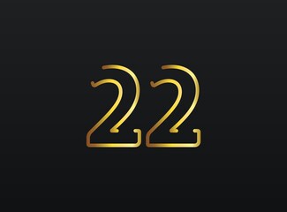 22 Year Anniversary celebration number vector, modern and elegant golden design. Eps10 illustration