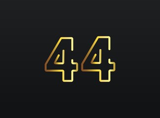 44 Year Anniversary celebration number vector, modern and elegant golden design. Eps10 illustration