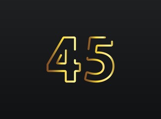 45 Year Anniversary celebration number vector, modern and elegant golden design. Eps10 illustration
