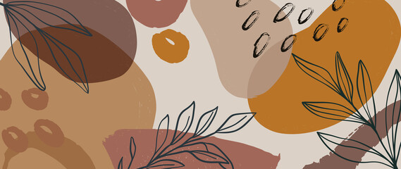 Botanical abstract organic shapes background vector in warm earthy colors. Modern Art design for web backgrounds, Social stories, Print, Cover, Wallpaper, Wall arts, Stationery, Branding, Packaging..