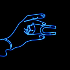 Continuous line drawing Hand holding magnet neon