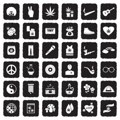 Obraz premium Hippie Icons. Grunge Black Flat Design. Vector Illustration.