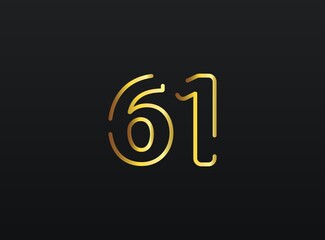 61 Year Anniversary celebration number vector, modern and elegant golden design. Eps10 illustration