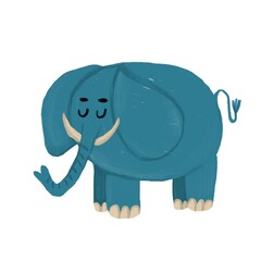 Elephant on an isolated white background. Elephant in cartoon style. Children's digital illustration. Tropical animal, stock illustration.
