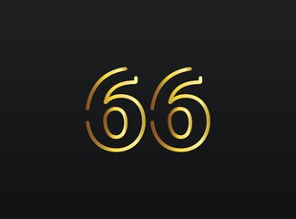 66 Year Anniversary celebration number vector, modern and elegant golden design. Eps10 illustration