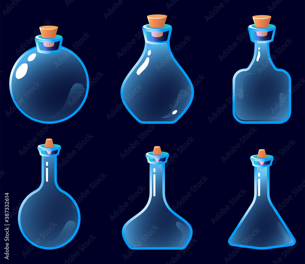 Poster set of gui empty potion bottle icon for game ui elements vector illustration