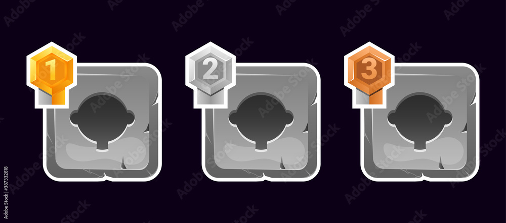 Aufkleber set of rock stone frame template icon with grade for gui asset elements. vector illustration