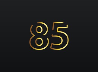 85 Year Anniversary celebration number vector, modern and elegant golden design. Eps10 illustration
